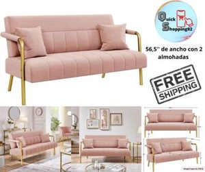 Sofa Mueble Tapizado Moderno De 1.43 m De Ancho Con 2 Almohadas Color Rosado - Picture 1 of 11
