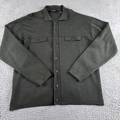 Vintage Bachrach Button Knit Sweater Shirt Men L Olive Wool Blend Pockets *Read* - Image 1 of 4
