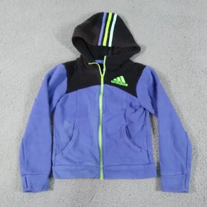 Girls Adidas Hoodie Purple Black Neon Green Size 6X Fleece Winter Jacket Sweater - Picture 1 of 9