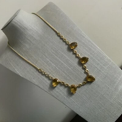 Firmado J Crew Amarillo Lágrima Gota Cristal Estrás Collar en Tono Dorado  Foto 1 de 4