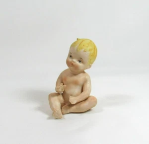 Vintage Bisque Porcelain Blue Eyed and Blonde Naked Piano Baby - Picture 1 of 9