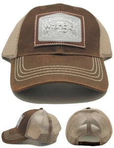 Wrangler Nueva Pestaña Logotipo Insignia de Metal Bronceado Marrón Malla de Cuero Era Snapback Sombrero Gorra - Imagen 1 de 8