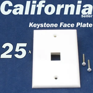 25 Faceplate 1 Port Keystone Jack RJ45 CAT5 CAT5e CAT6 Network Wall Plate White - Picture 1 of 11