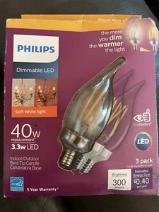 Philips B11 E12 (Candelabra) LED Bulb Soft White 40 Watt Equivalence 3 Pk - Picture 1 of 7