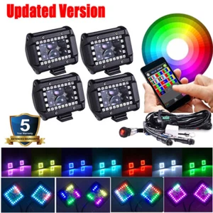 4x 4 in 120W Led Work Light Spot Pods w/ RGB Halo Ring Bluetooth Music Flash Kit - Bild 1 von 12