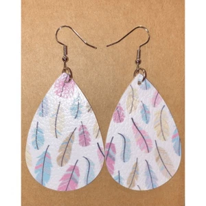 Boho Feather Faux Leather Dangle Earrings - Picture 1 of 3