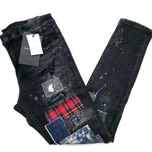 Embellish Premium Men's Black Rip & Repair Distressed Skinny Fit Denim Jeans - Picture 1 of 9