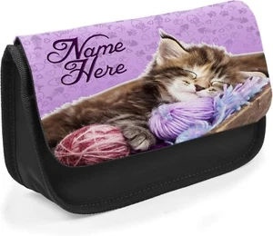 Personalised Cat Pencil Case Girls Black School Stationary Bag Kitten Gift ST370 - Picture 1 of 5