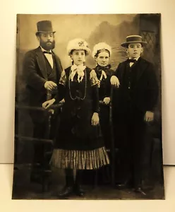 Antique Family Photo Portrait 16" x 20" Late 1800s Mother, Father, Son, Daughter - Picture 1 of 1