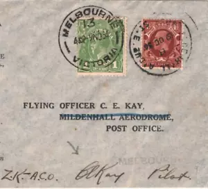 GB/AUSTRALIA KGV Mixed Franking *AIR RACE* 1934 Cover PILOT C.E.Kay SIGNED MA317 - Picture 1 of 12