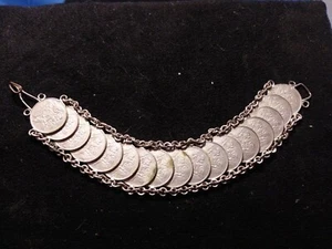 Antik Vintage Deko Münze Silber TRINIDAD UND TOBACCO 1 CENT Armband. SELTENER VOGEL - Bild 1 von 7