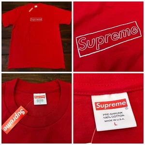 Supreme x KAWS Box Logo Tee Shirt Red Size Large NEW Authentic - Picture 1 of 7