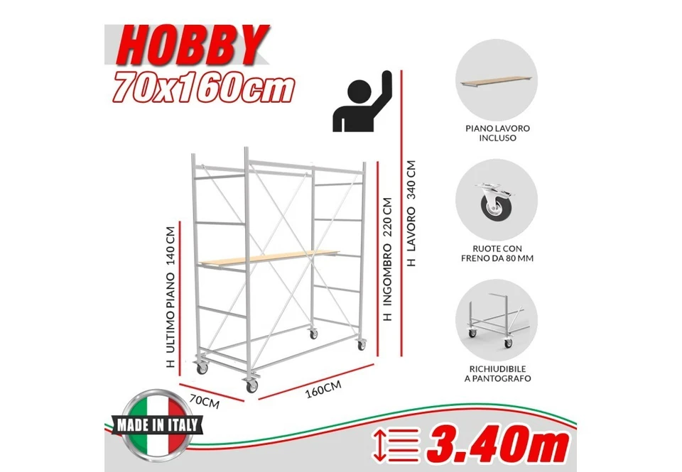 Trabattello Hobbistico HOBBY con Piano di Lavoro (h lavoro 3,40 m) - Immagine 1 di 4