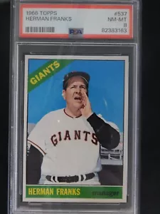 Tarjeta de béisbol 1966 Topps #537 Herman Franks (casi nuevo-como nuevo) PSA 8 - Imagen 1 de 2