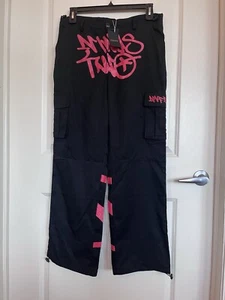 Temu Black Red Pants Men /Youth Sz Large Graphic Print Cargo Pockets W36XL32 - Picture 1 of 4