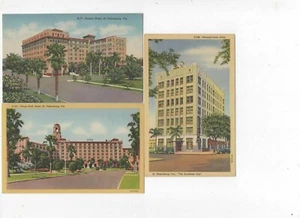 3 Hotels, St. Petersburg, Florida, Linen Postcards, Lot (Circa 1940's) - Picture 1 of 2