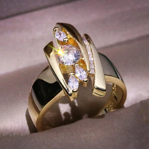 Fashion Women Rings Wedding Jewelry Yellow Gold Plated Cubic Zirconia Size 6-10 - Picture 1 of 9