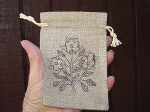 Southwestern Inspired Medicine Bag, Flower Burlap Drawstring Bag, Talisman Bag - Picture 1 of 6