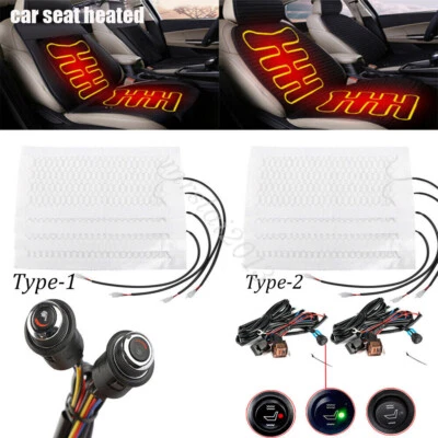 4x Seats Carbon Fiber Heated Seat Heater Pad Kit Car Cushion Hi-Off-Lo Switch - Image 1 of 4