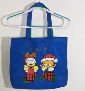 Garfield Odie Weihnachten Tragetasche Vinyl groß blau grün Cartoon kariert Santa - Bild 1 von 12