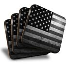 Set of 4 Square Coasters - BW - Distressed USA Flag Retro  #41555