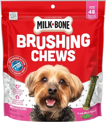 Fresh Breath Brushing Chews, 48 Mini Daily Dental Dog Treats Scrubbing Action He - Image 1 of 4