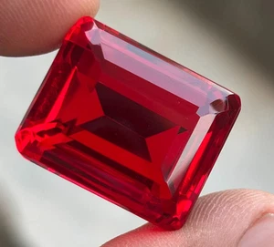 18x14 MM AAA Lab Grown Red Ruby  20 Ct Emerald Cut  VVS1 Loose Gemstones - Picture 1 of 12