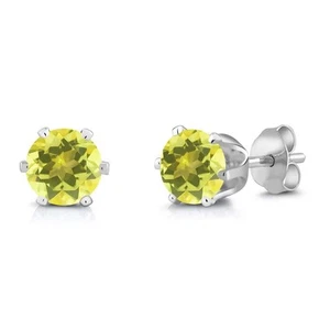 2.00 Ct Round Canary Mystic Topaz Silver Plated 6-prong Stud Earrings 6mm - Picture 1 of 1
