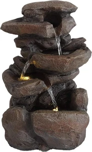 Zimmerbrunnen mit Wasserfall & LED Kaskadenbrunnen in Steinoptik 31x24x48 cm - Bild 1 von 7