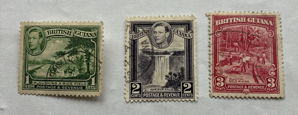 Stamps British Guiana George VI 1 cent, 2 cents 3 cents Used and hinged - Image 1 of 1