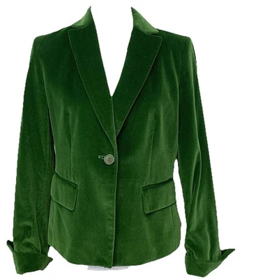 Talbots 天鹅绒外套夹克女式 8 莱姆绿 1 按钮经典学院风职业 — 第 1/4 张图片