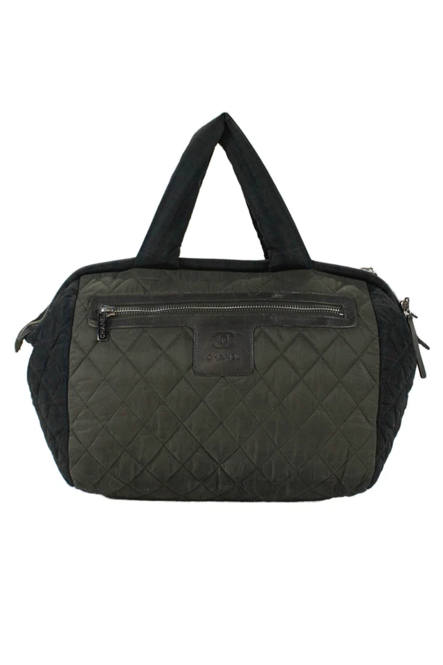 Chanel Womens Quilted Coco Cocoon Bowling Bag Handbag Green Blue Nylon - Image 1 of 4