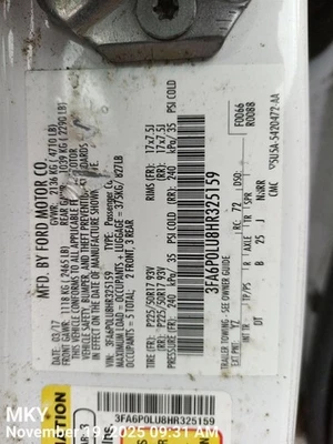 WHT RIGHT FENDER HS7Z16005A 2017-2020 FORD FUSION - Image 1 of 4