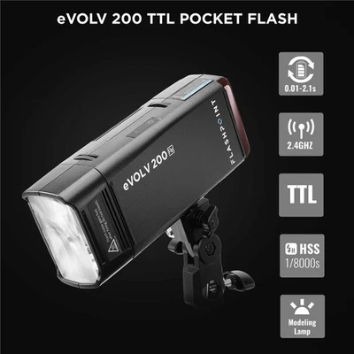Flashpoint Flashpoint eVOLV 200 R2 TTL Pocket Flash Kit - 200Ws, 1/8000 HSS, 500 Foto 1 de 4