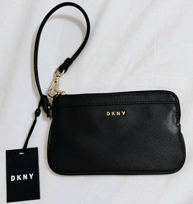 DKNY Women's Bryant Item Wristlet Clutch Wallet Black Faux Saffiano Leather  NWT - Image 1 of 4