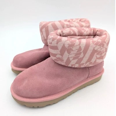 UGG Classic Mini Jersey Winter Boots Suede Women's Pink Stripe Size US5 EU36 - Image 1 of 4
