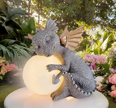 8.7" Solar Dragon Garden Statue,Figurine Light,Resin Outdoor Sculpture,Solar ... Foto 1 de 4