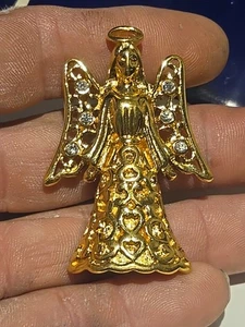 Vintage Monet Engel Weihnachten Brosche Anstecknadel goldfarben Strass B5 - Bild 1 von 8