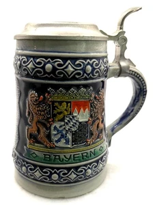 Gerz Bayern Beir Stein .5L Bavaria Coat of Arms Lidded Rein Zinn West Germany - Picture 1 of 24