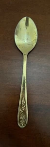 Vintage Rogers Stainless Gold Tone Tablespoon Etched Floral Pattern Korea - Picture 1 of 6