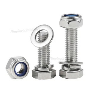 M10 M12 M14 M16 Hexagon Head Screw+Nyloc Nut+Flat/Spring Washer Kit A2 Stainless - Picture 1 of 12