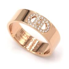 Hermes H Dunkle Au750 18K Rose Gold Diamond Ring #49 US Size 4.75 4.4grams