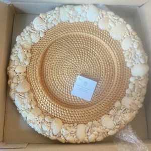 Pottery Barn Sea Shell Rimmed 15” Rattan Charger Beach BOHO Hand Woven NWT - Picture 1 of 5
