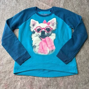 Hanes girls large long sleeve raglan sweat shirt top white Pomeranian chihuahua - Picture 1 of 10