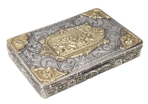 1800 Antiguo 800 Plata Medicina Soporte Caja Caduceo Hombre Verde Querubines Filigrana - Imagen 1 de 21
