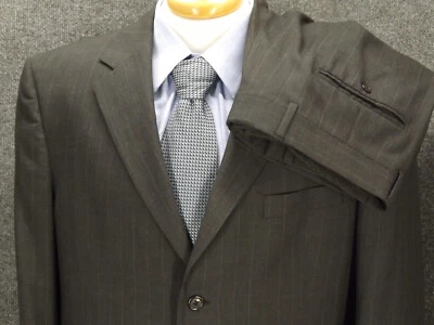 Jos A Bank Suit 43L Gray Pinstripe Wool 42X29 Pleated Pants 2 Piece 3 Button - Image 1 of 4