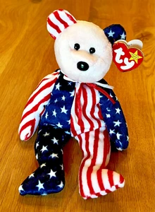 Beanie Baby SPANGLE PINK HEAD Bear USA Stars & Stripes June 14 1999 NEW NWT MINT - Picture 1 of 12
