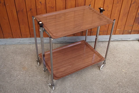 Dinett Serving Trolley Tea Trolley Table Side Table Walnut BAR Chrome 70er B1 Cover