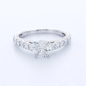3.0CT NATURAL DIAMOND F/VS2 ROUND 18K WHITE GOLD THREE SIDES PAVE ACCENT RING - Picture 1 of 17