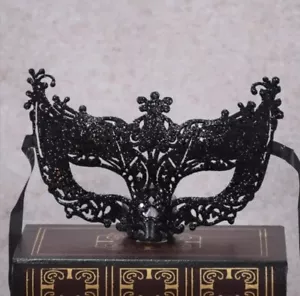Glitter Venetian Masquerade Mask Mardi Gras Party Costume Ball Black - Picture 1 of 2